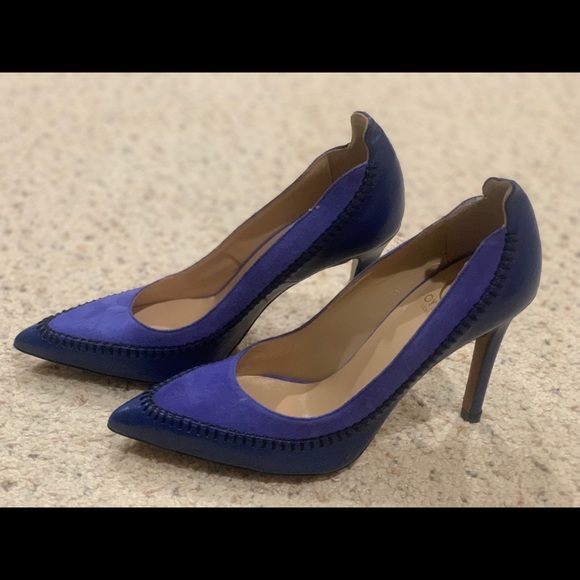 Suede and leather blue heels - Picture 3 of 5